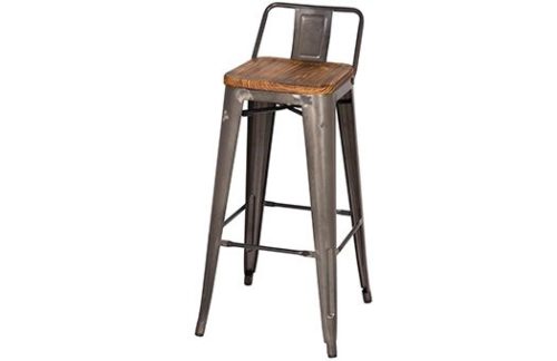 Metro Metal Barstool, Galvanized Metal w/ Wood