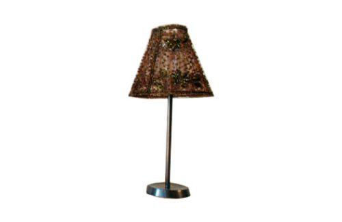 Brass Votive Stand with Beaded Lamp Shade, Copper