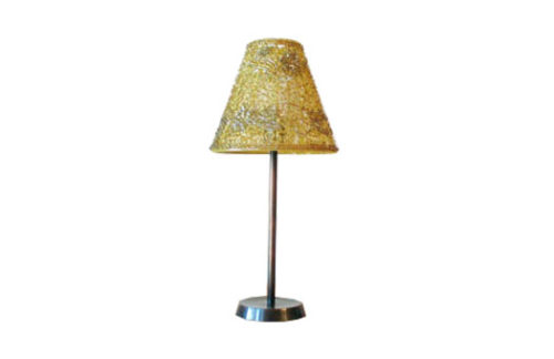 Brass Votive Stand with Beaded Lamp Shade, Gold