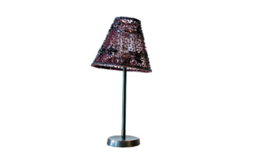 Brass Votive Stand with Beaded Lamp Shade, Purple