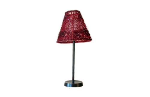 Brass Votive Stand with Beaded Lamp Shade, Red