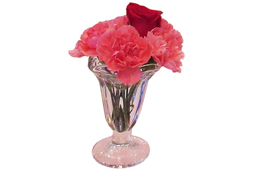 centerpiece ice cream sundae glass carnations rose cherry large