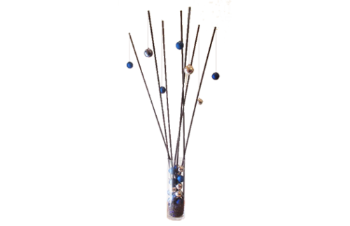 Vase w/ Reeds, Blue & Silver Balls