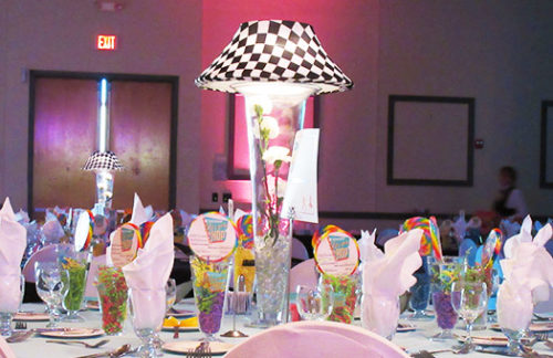 Trumpet Vase w/ B/W Checker Shade and Florals