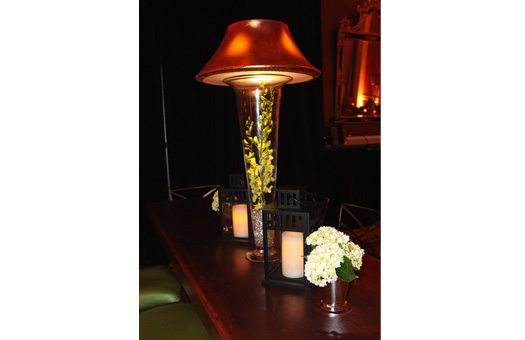 centerpiece trumpet vase with copper shade and florals large