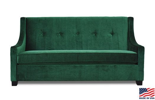 Emerald green sofa with tufted back great for corporate parties and more.