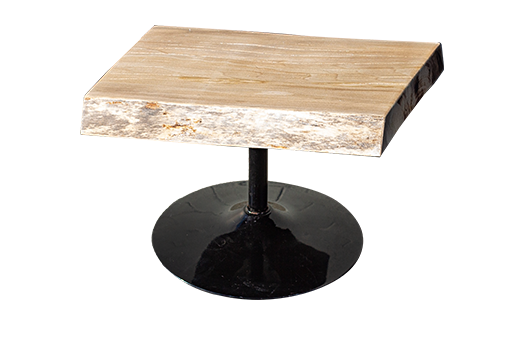 Sycamore Live Edge End Table with black aluminum stem and circular base