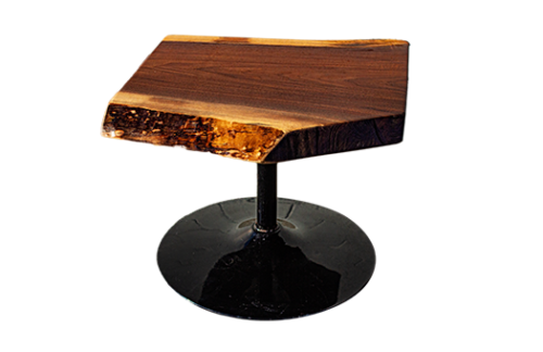 Walnut Live Edge End Table with Black aluminum stem and circular base