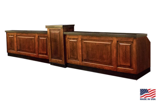 2 8 foot Mahogany bar fronts with ebony countertop and mahogany pedestal great for special events