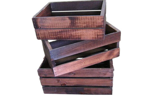 Mahogany Stained Crates, Nesting Set of 3