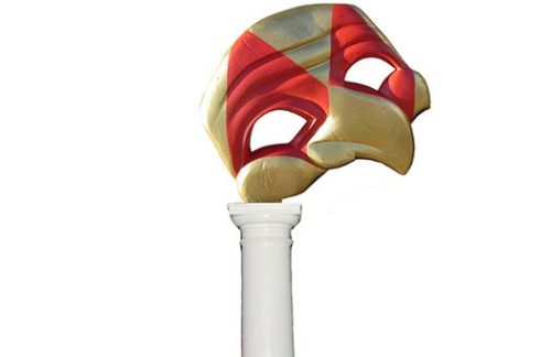 Statue; Red and Gold Goblin Mask