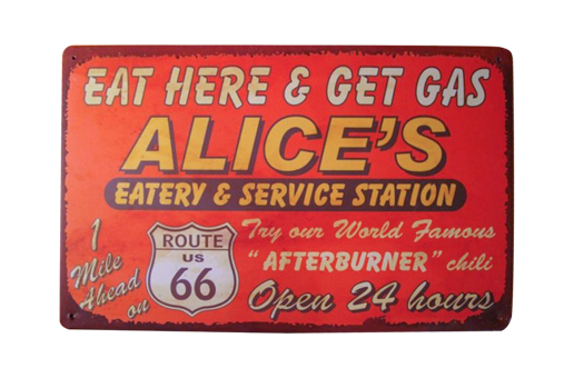 sign Alices Route66 2 tin 9.5x15 event decor rental NOVA large