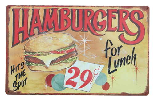 Vintage, Diner, "Hamburgers for Lunch" Sign