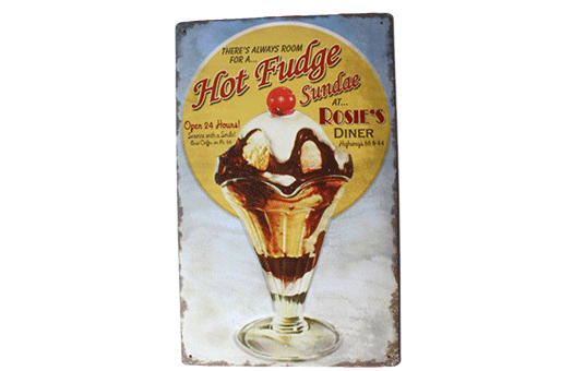 sign hot fudge Icecream4 tin 9.5x15 event decor rental NOVA large