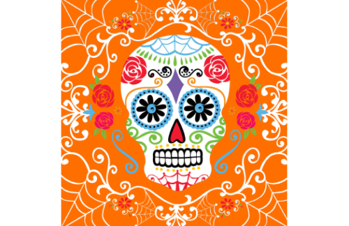 Lithograph, Day of the Dead Sugar Skull, Orange