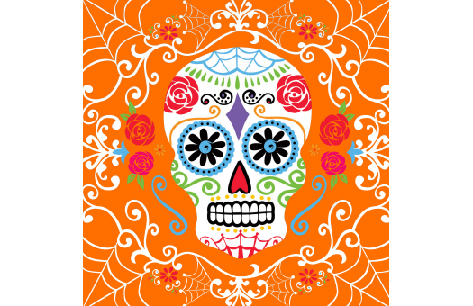 signs DayoftheDead sugar skull lithograph orange