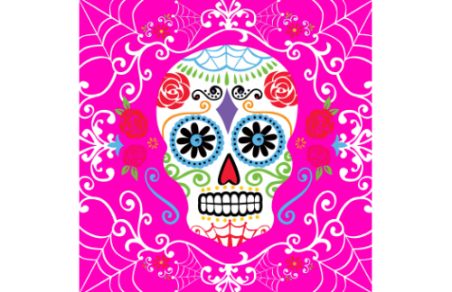 Lithograph, Day of the Dead Sugar Skull, Pink