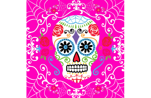 signs DayoftheDead sugar skull lithograph pink