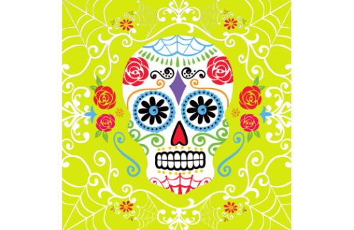 Lithograph, Day of the Dead Sugar Skull, Yellow