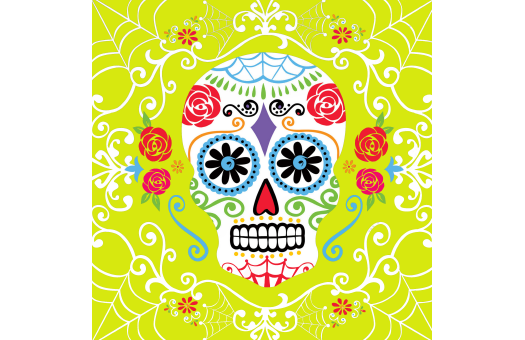 signs DayoftheDead sugar skull lithograph yellow