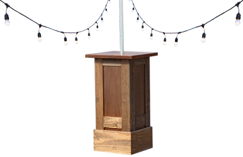 Stained wood cocktail high with square top and base