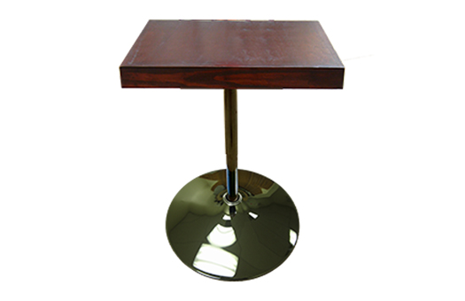 Mahogany Cafe Table with square top and aluminum stem and circular base perfect for corporate events