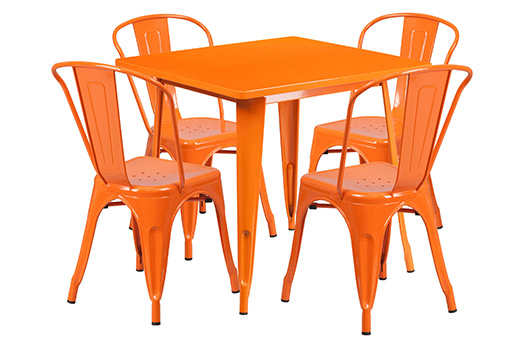 tables orange metal indoor outdoor table set with 4 stack chairs large