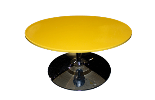Yellow Oval Coffee Table with aluminum stem and circular base