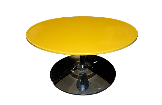 Yellow Oval Coffee Table with aluminum stem and circular base