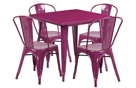 tables purple metal indoor outdoor table set with 4 stack chairs large