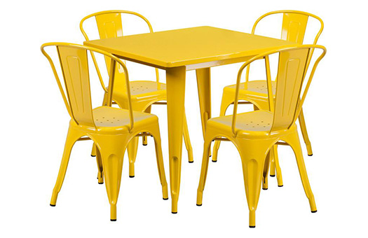 tables yellow metal indoor outdoor table set with 4 stack chairs large