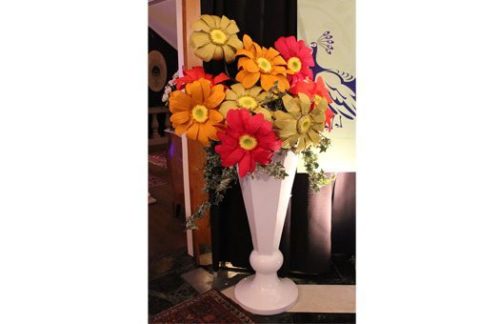 Centerpiece Rentals; Geo Octagon Urn with Gerber Daisies