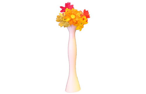 Centerpiece Rentals; White Hour Glass Urn with Giant Gerber Daisies