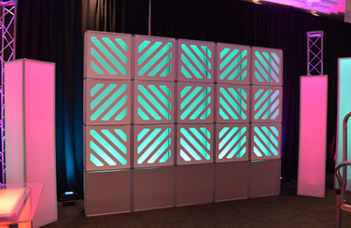 Lit Shadowbox Wall w/ Diagonal Stripe Windows