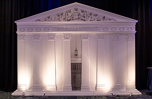 Supreme Court Stage Set white, frontal view of building