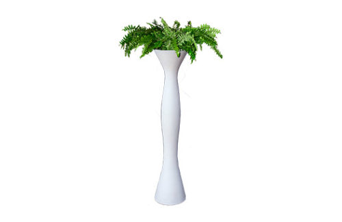 Centerpiece Rentals; White Hour Glass Urn with Ferns
