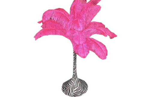 Zebra Spandex Palm with Pink Feathers