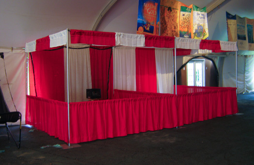 Carnival Booth with Red/White Banjo Drape 10' X 8' X 10' 1 Carnival Booth with Red/White Banjo Drape 10' X 8' X 10'