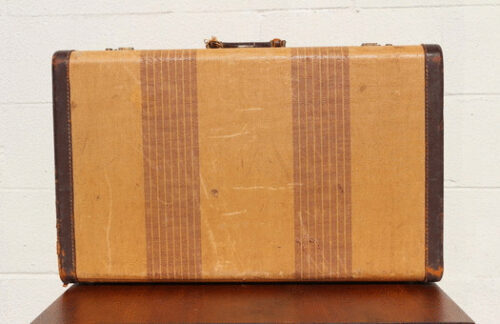 Vintage Tan Case with Brown Leather, Red Stripes