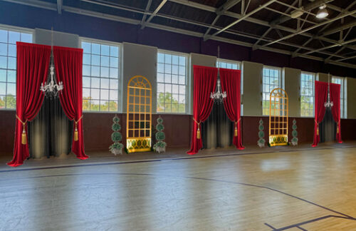 Drape Kit: Red Velvet Drape Swag and Chandelier