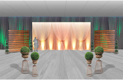 Sheer & Gray Layers, Wood Slat Walls & Greenery