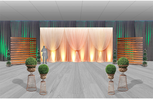 Sheer & Gray Layers, Wood Slat Walls & Greenery