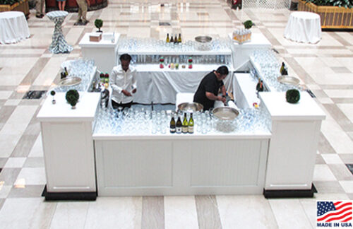 Beadboard Bar, White Craftsman Style Square w/ White Pedestals