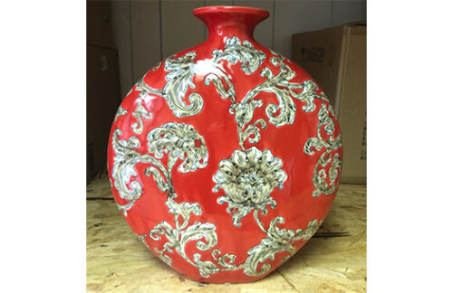 Red Patterned Oriental Oval Vase