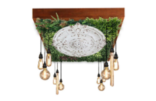 Chandelier, Mixed Boxwood, Medallion & Bulbs