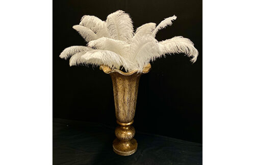 Gold Bling Urn w/ White Feathers