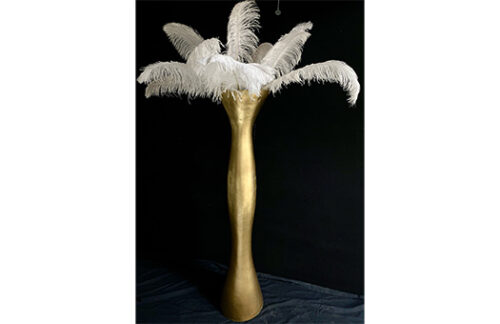 Hour Glass Urn Gold w/ White Feathers