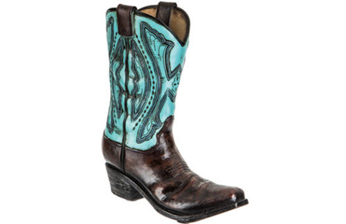 Cowboy Boot Vase, Blue / Brown