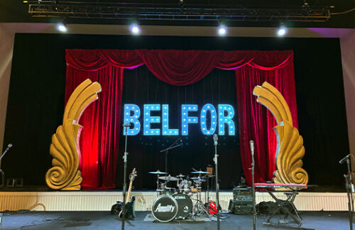 Velvet Valance, Red & Black Cyc Full Stage Kit with 4ft Letters