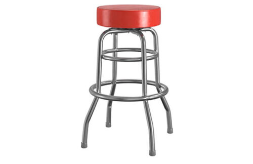 Diner Retro Barstool, Chrome With Red Cushion